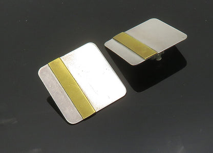 DESIGNER 925 Sterling Silver  Vintage Two Tone Non Pierce Earrings  EG9986