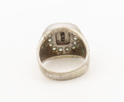 925 Silver  Vintage Carved Religious Cross Inlay CZ Solid Ring Sz 8  RG27079