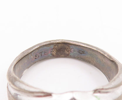 925 Sterling Silver Vintage Ring Minimalist Oval Inlay Blue Cat Eye Sz 8 RG28978