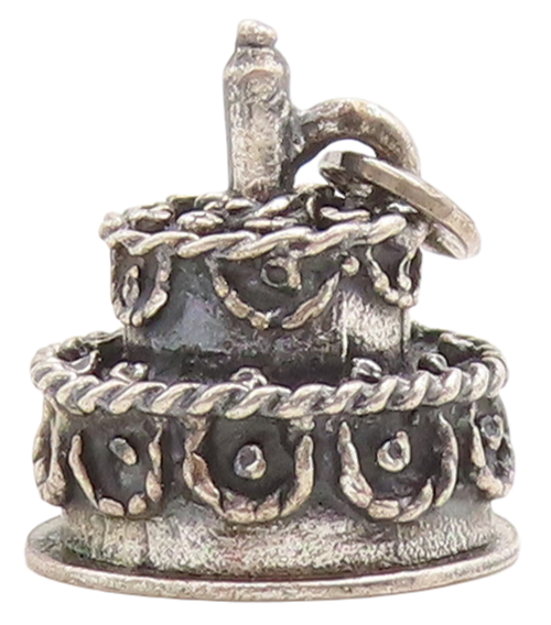 925 Sterling Silver Vintage Pendant Dark Tone Carved Cake Charm  PT23712