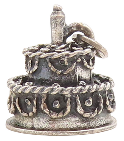 925 Sterling Silver Vintage Pendant Dark Tone Carved Cake Charm  PT23712