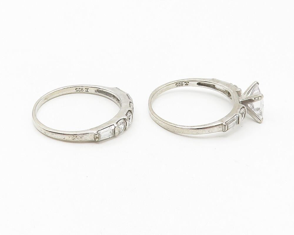 925 Sterling Silver  Cubic Zirconia Solitaire & Band Ring Set Sz 11  RG11296
