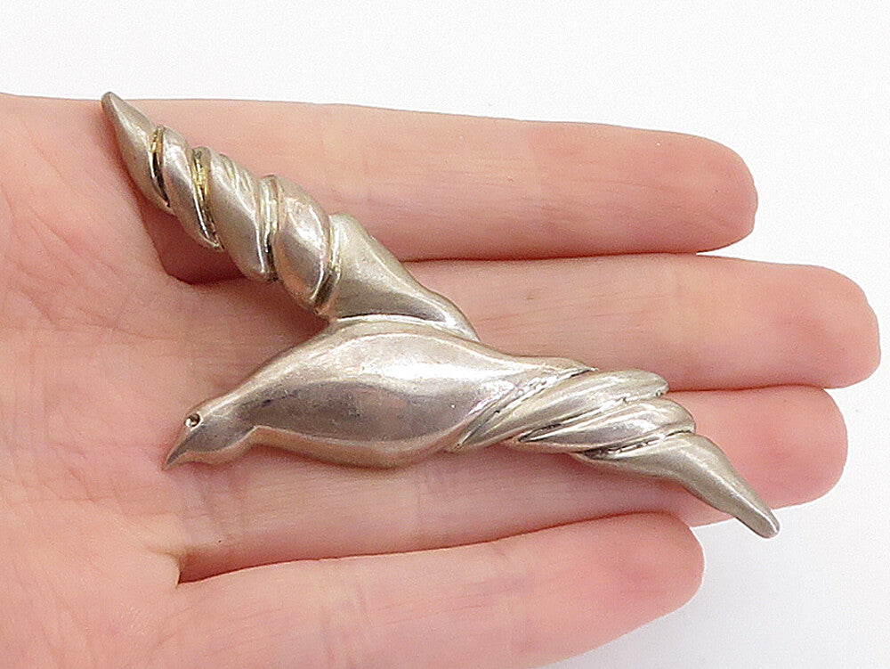 925 Sterling Silver  Vintage Smooth Soaring Bird Motif Brooch Pin  BP2238