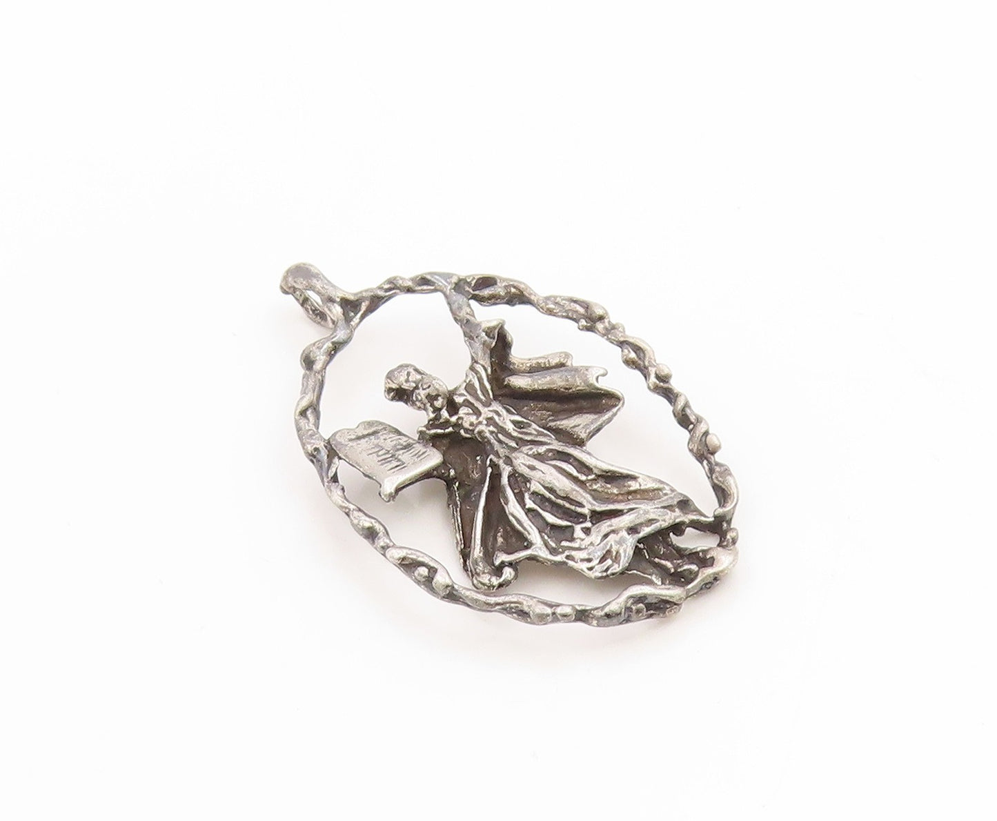 925 Sterling Silver Vintage Pendant Moses Holding The 10 Commandments  PT26169
