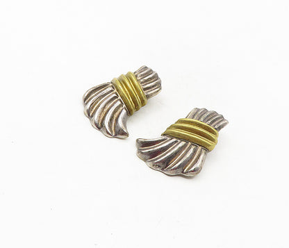 MEXICO 925 Silver  Vintage Two Tone Modernist Non Pierce Earrings  EG4789
