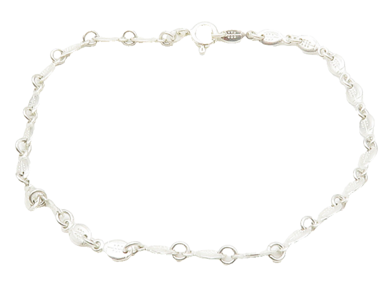925 Sterling Silver  Vintage Shiny Etched Football Link Chain Bracelet  BT5708