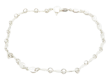 925 Sterling Silver  Vintage Shiny Etched Football Link Chain Bracelet  BT5708