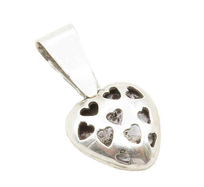 925 Sterling Silver  Vintage Cutout Love Heart Dome Drop Pendant  PT10087