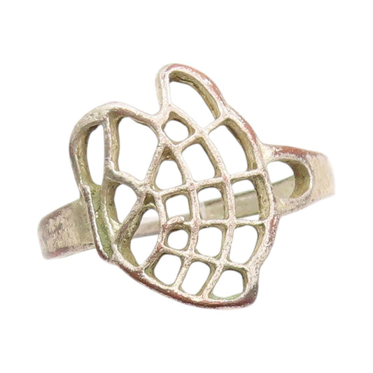 925 Sterling Silver Vintage Ring Brutalist Cutout Net Design  Sz 7  RG31744