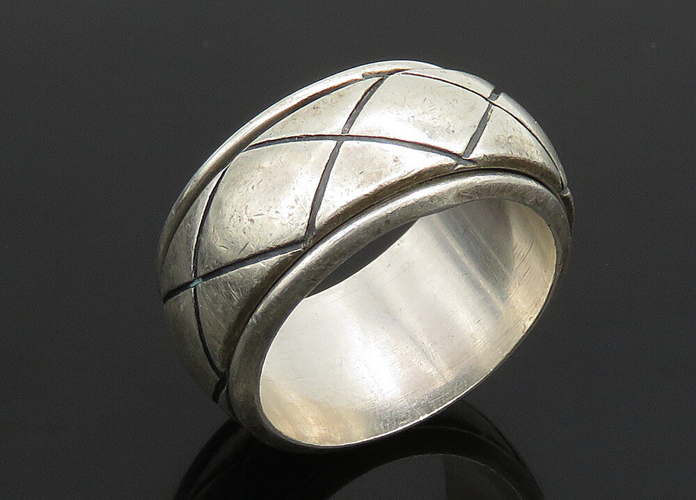 925 Sterling Silver   Vintage Cross Etched Band Spinner Ring Sz 10  RG23398