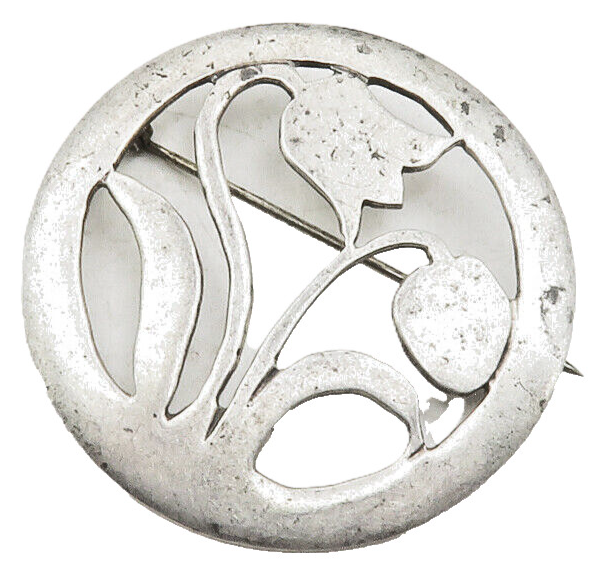 925 Sterling Silver  Vintage Flower Silhouette Round Cutout Brooch Pin  BP4658