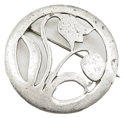 925 Sterling Silver  Vintage Flower Silhouette Round Cutout Brooch Pin  BP4658