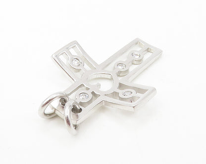 925 Sterling Silver  Cubic Zirconia Love Heart Religious Cross Pendant  PT7623