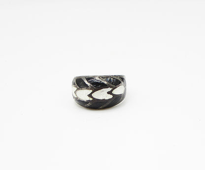 925 Sterling Silver  Vintage Enamel Love Heart Band Ring Sz 7.5  RG2996