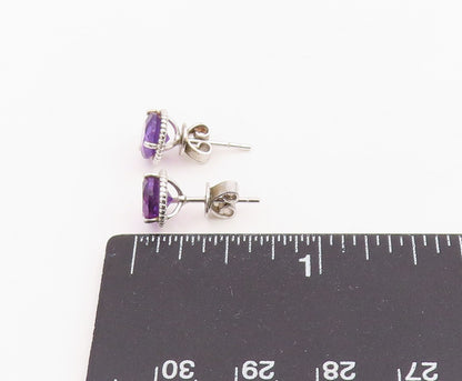 925 Sterling Silver Vintage Earrings Classic Amethyst Rope Bezel Studs  EG14127