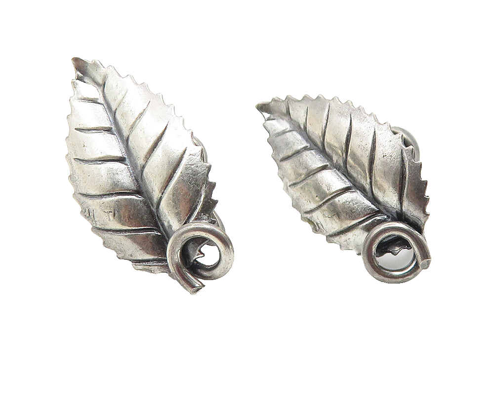 925 Sterling Silver  Vintage Floral Leaf Motif Non Pierce Drop Earrings EG5906