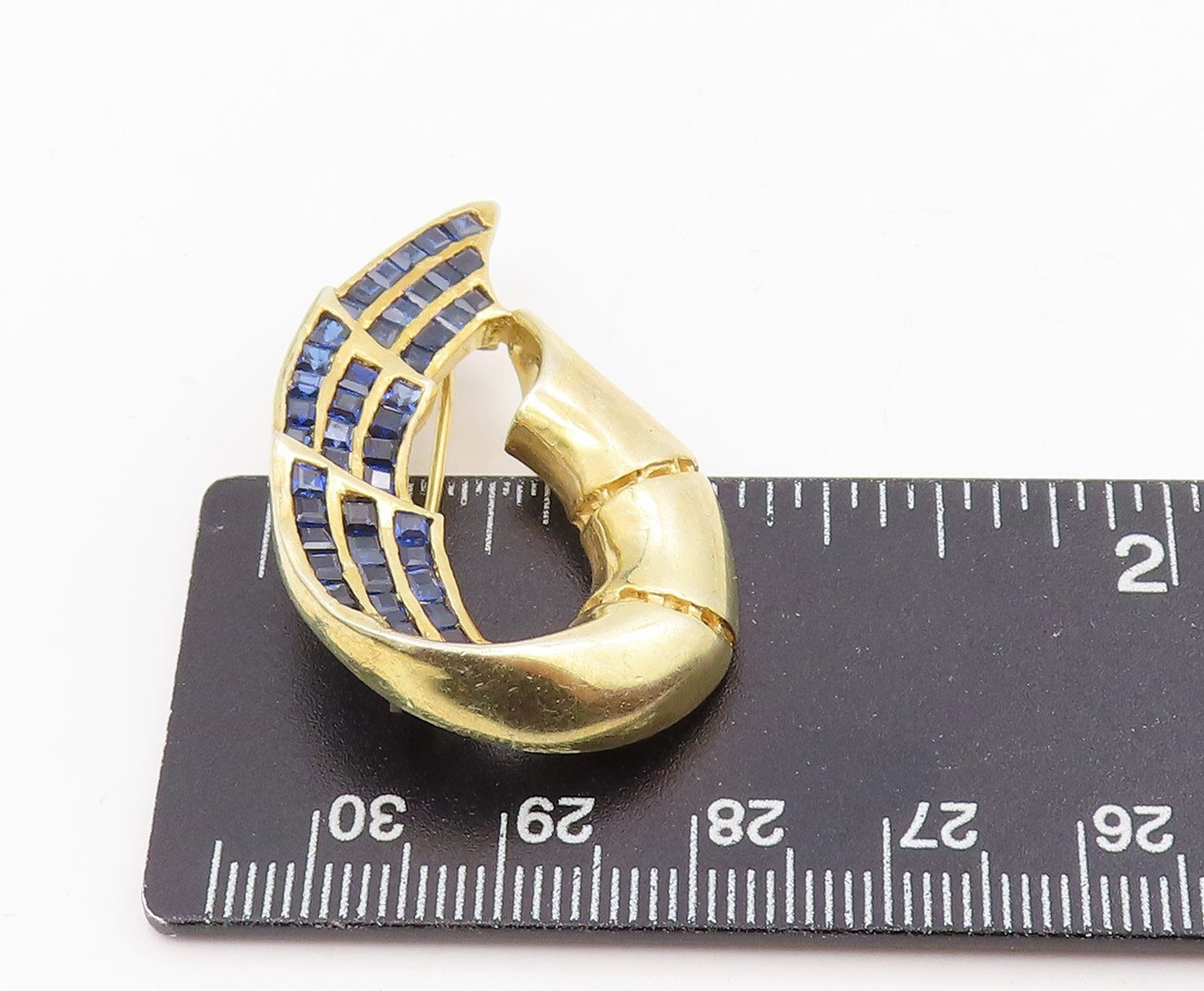 925 Sterling Silver Vintage Brooch Gold Plated Channel Set Sapphire Pin  BP12234