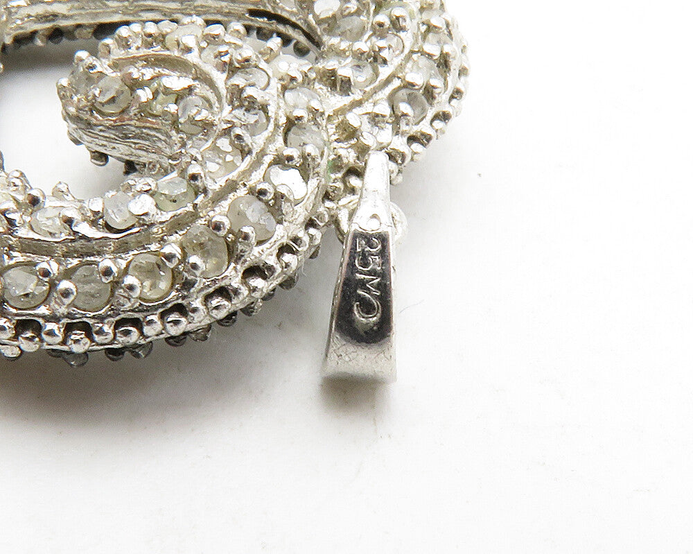 925 Silver Genuine Black & White Diamonds Double Sided Heart Pendant PT10380