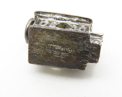 925 Sterling Silver  Vintage Topaz Church House Motif Drop Pendant  PT8360