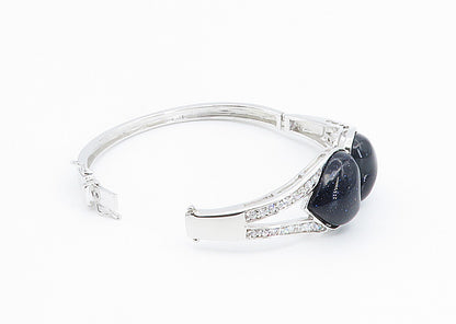 925 Sterling Silver  Blue Goldstone & Cubic Zirconia Bangle Bracelet  BT3466