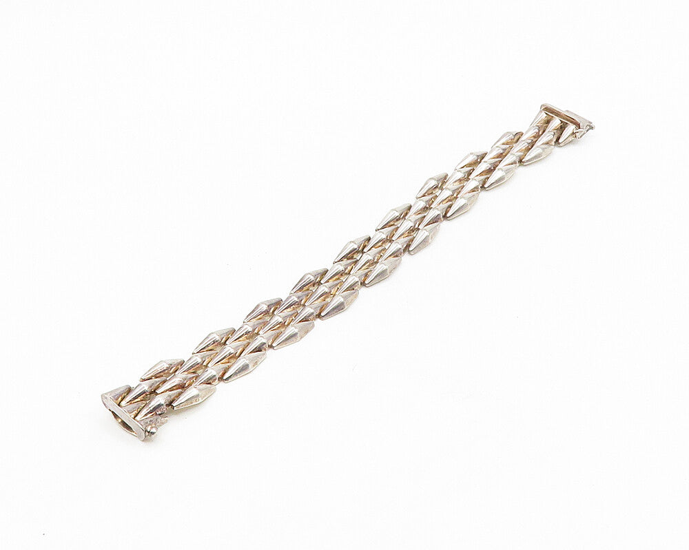 925 Sterling Silver  Vintage Shiny Brick Layer Style Chain Bracelet  BT6992