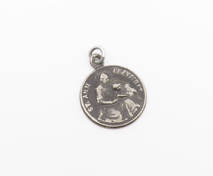 925 Sterling Silver  Vintage Antique Oxidized St. Ann Prayer Pendant  PT19170