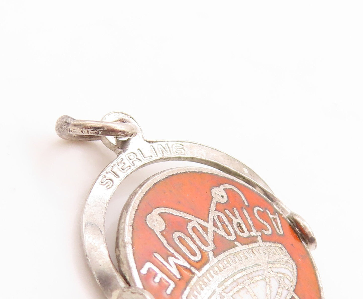 925 Sterling Silver Vintage Pendant Orange Enameled Spaceship  PT23739