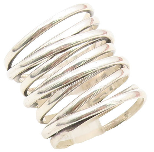 925 Sterling Silver Vintage Ring Chunky Multi Layer Crossover Band Sz 8 RG36657