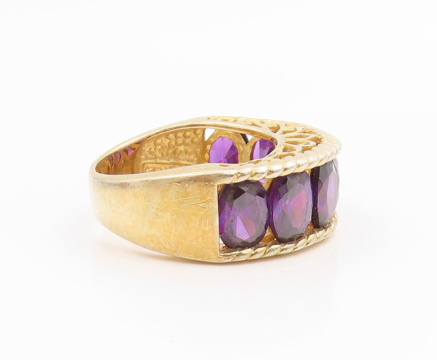 925 Sterling Silver Vintage Ring Gold Plated Oval Cut Amethyst Band Sz 7 RG35687