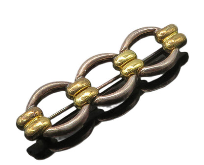925 Sterling Silver  Vintage Shiny Smooth Two Tone Linked Brooch Pin  BP6438