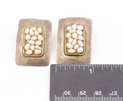 925 Sterling Silver Vintage Earrings Designer Amorphas Rectangle Pearls  EG13408