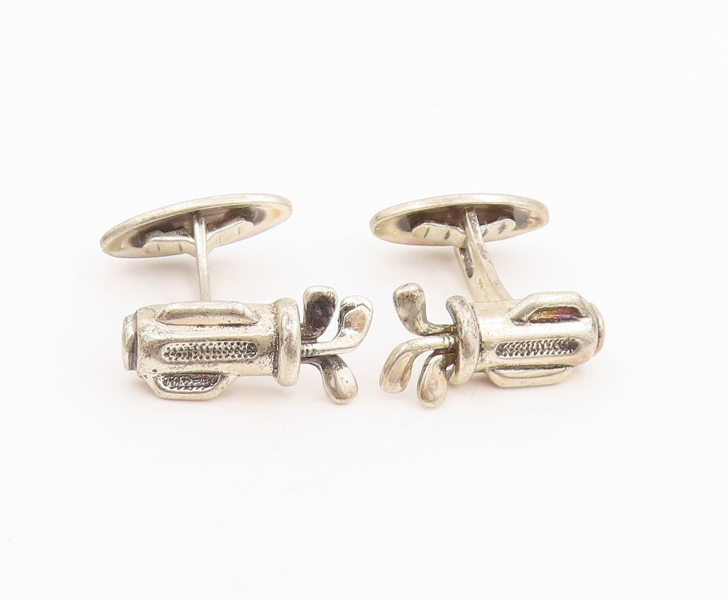 925 Sterling Silver Vintage Cufflinks PETER BRAMS 3D Golf Bag & Clubs  TR4151