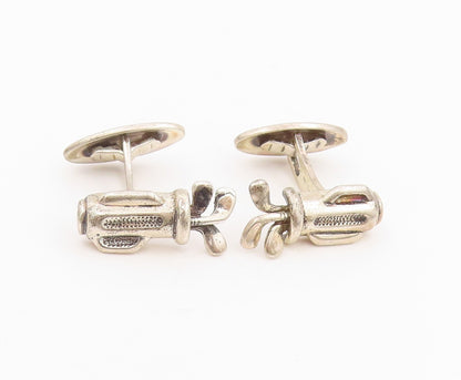 925 Sterling Silver Vintage Cufflinks PETER BRAMS 3D Golf Bag & Clubs  TR4151
