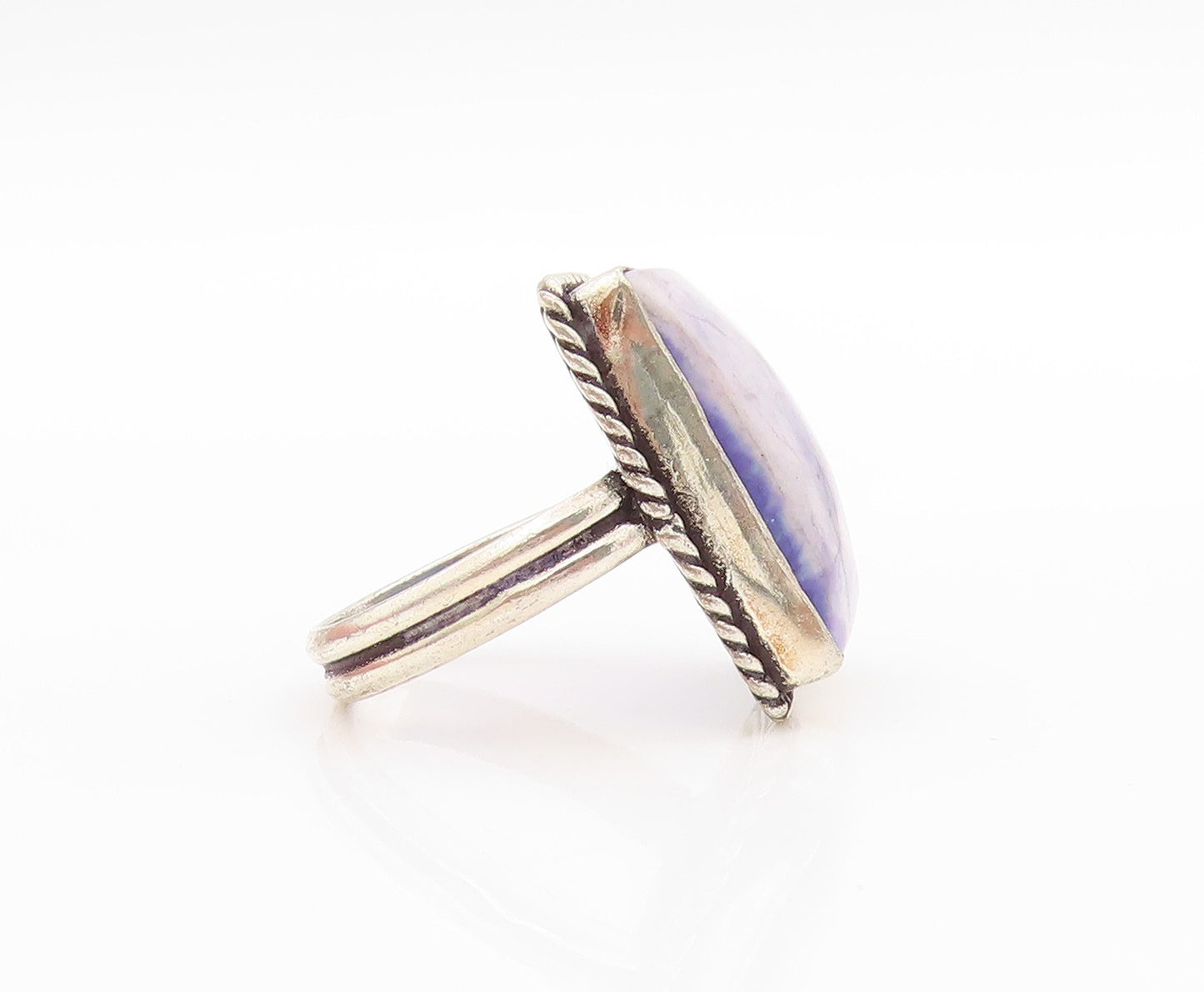 925 Sterling Silver Vintage Ring Gemstone With Twisted Rope Edge Sz 8.5 RG33582