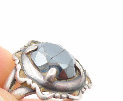 POST BELL 925 Silver  Vintage Star Edge Faceted Hematite Ring Sz 6  RG26258