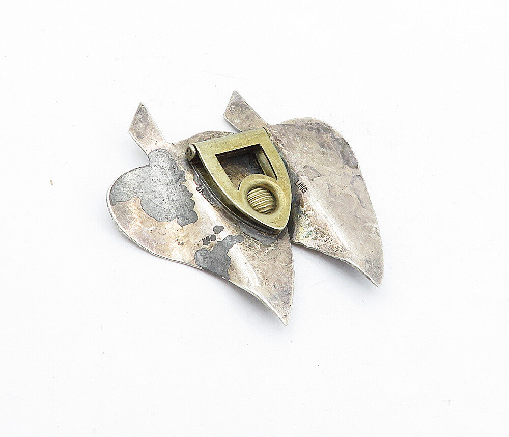 925 Sterling Silver  Vintage Two Tone Hammered Floral Leaves Clip  TR1254