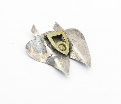 925 Sterling Silver  Vintage Two Tone Hammered Floral Leaves Clip  TR1254