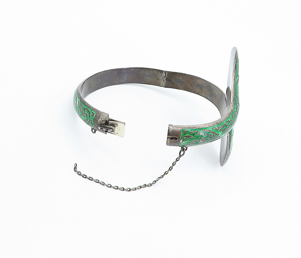 SIAM 925 Sterling Silver  Vintage Enamel Dancer Bypass Bangle Bracelet  BT2824