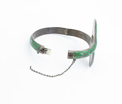 SIAM 925 Sterling Silver  Vintage Enamel Dancer Bypass Bangle Bracelet  BT2824