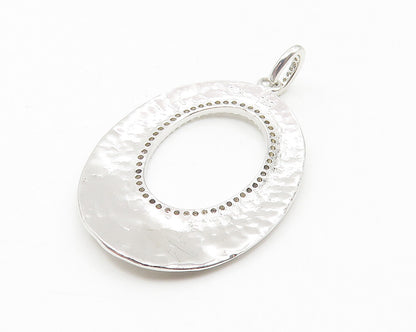 925 Sterling Silver  Shiny Hammered Open Oval Polished Drop Pendant  PT8746