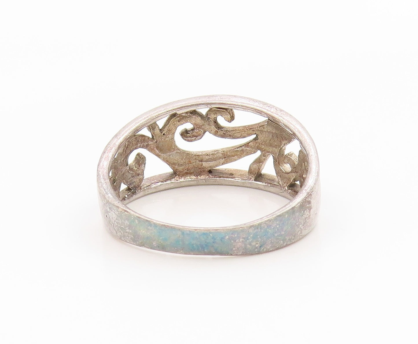 925 Sterling Silver Vintage Ring Modernist Open Scrollwork Band  Sz 8  RG36093