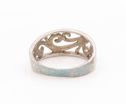 925 Sterling Silver Vintage Ring Modernist Open Scrollwork Band  Sz 8  RG36093