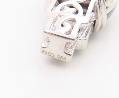 925 Sterling Silver  Vintage Cabochon Hematite Pretzel Swirl Pendant  PT15841