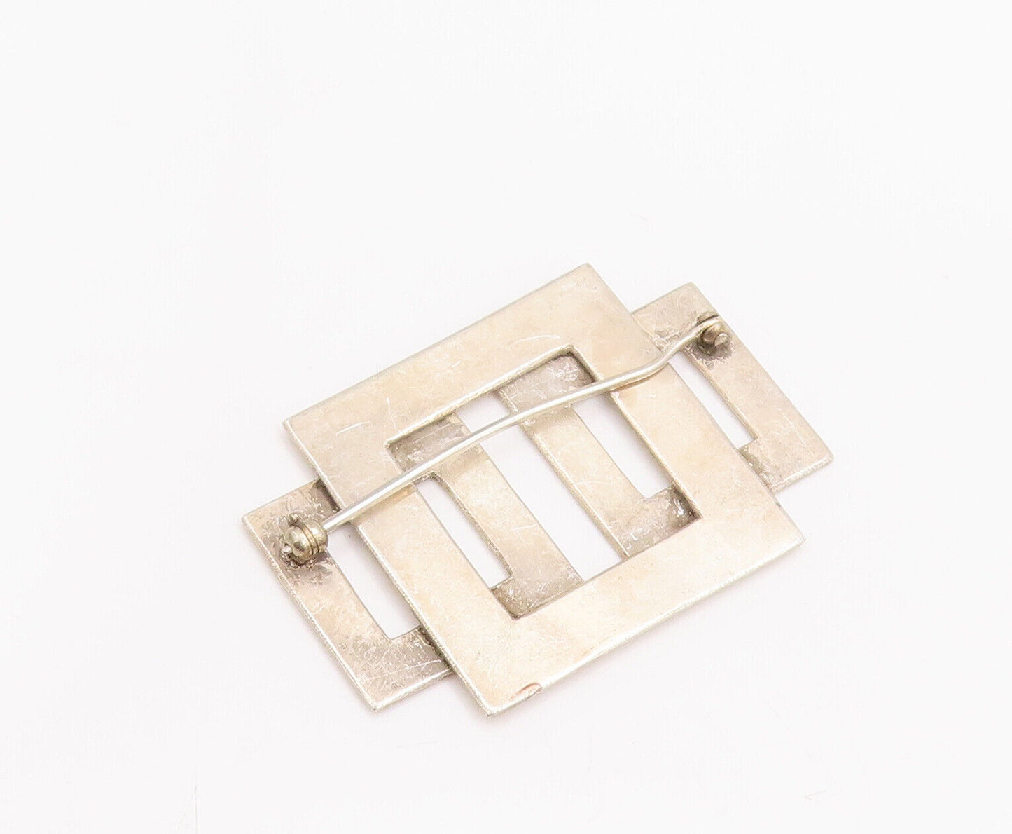925 Sterling Silver Vintage Brooch Pin Brutalist Cutout Square Design  BP10886