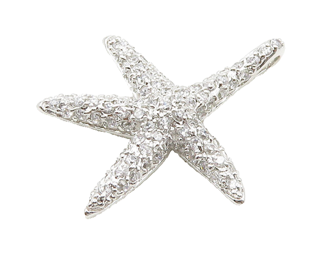 925 Silver  Vintage Shiny Cubic Zirconia Encrusted Starfish Pendant  PT15393