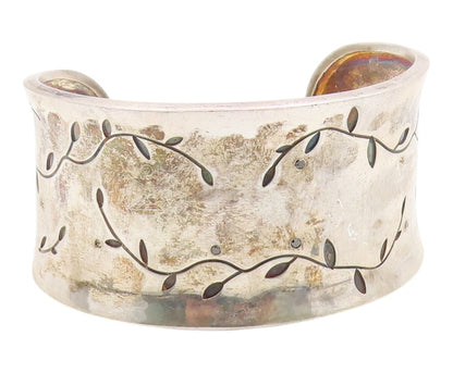 925 Sterling Silver Vintage Bracelet LIKA BEHAR Etched Leaf & Vine Cuff  BT12026