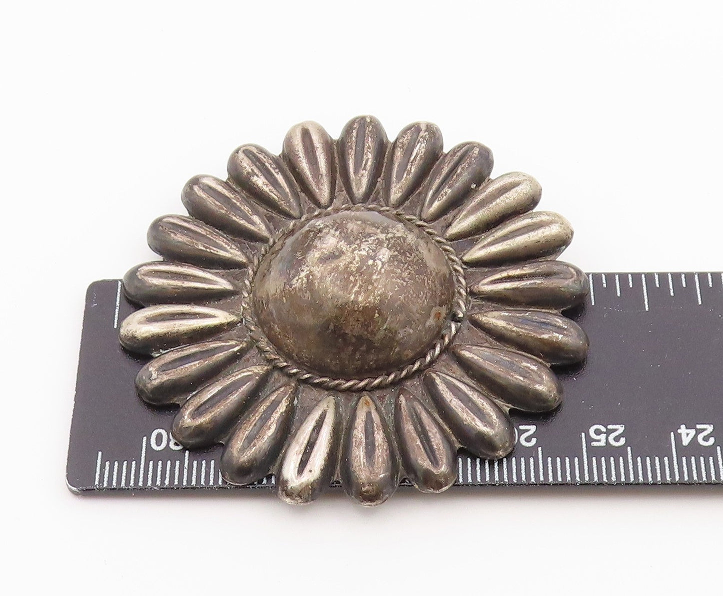 925 Sterling Silver Vintage Brooch Pin MEXICO Classic Sunflower Motif  BP12609