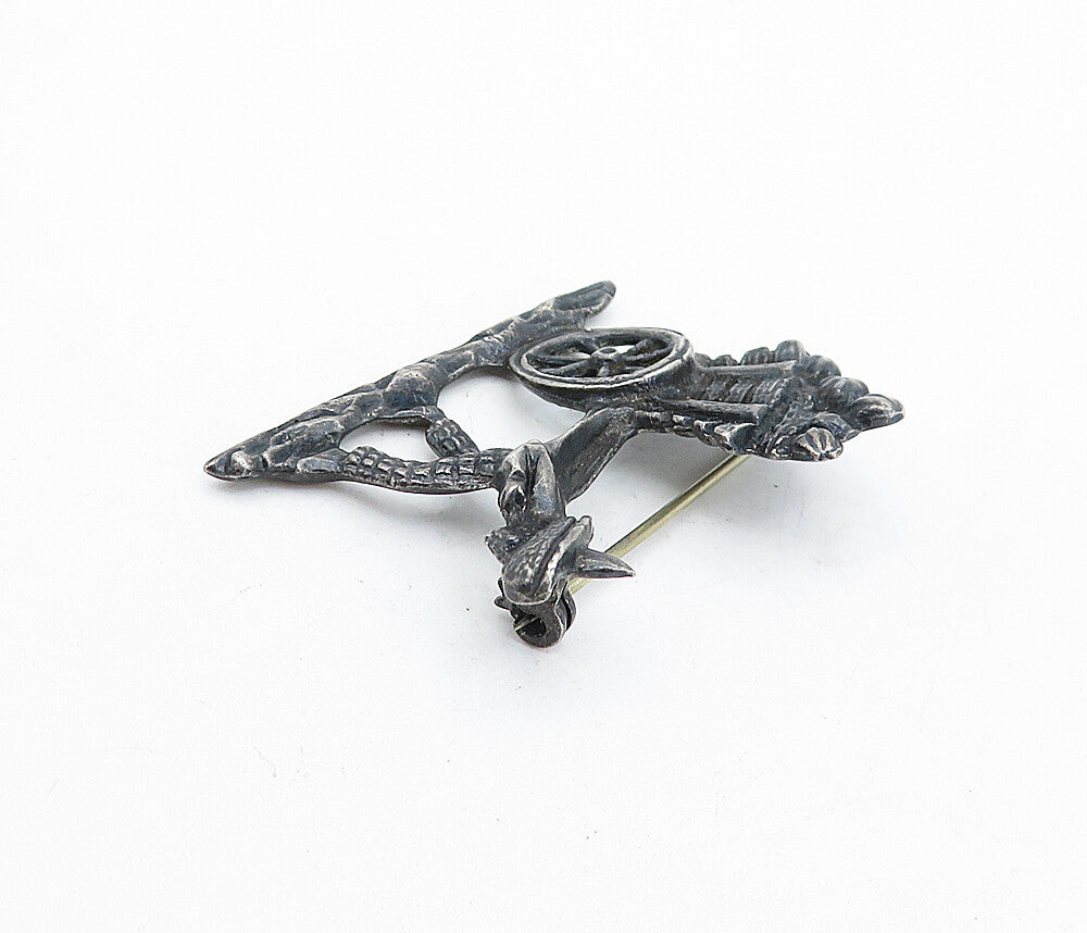 925 Sterling Silver  Vintage Oxidized Man & Wheel Barrow Brooch Pin  BP1487