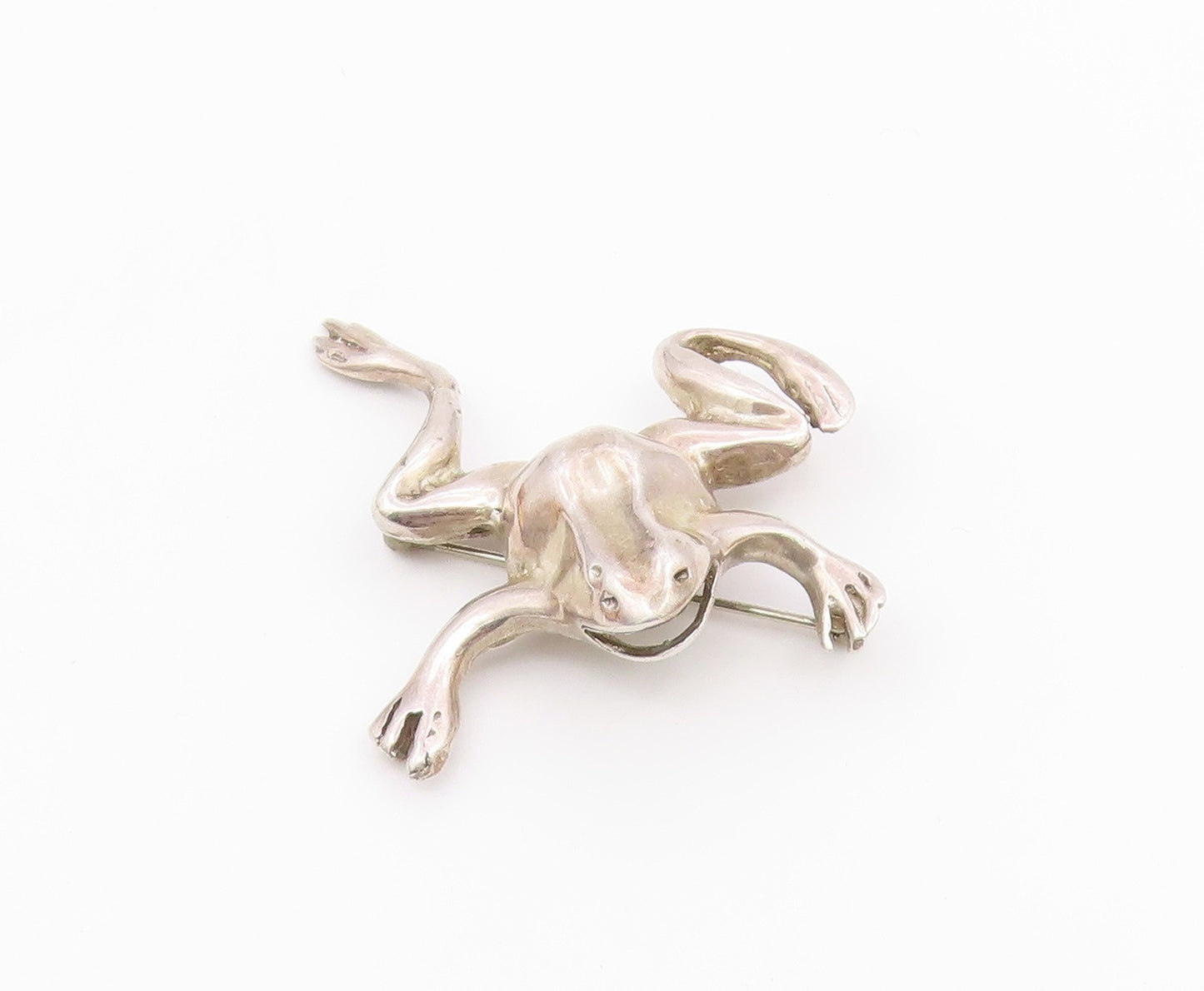 925 Sterling Silver  Vintage Carved Open Mouth Frog Brooch Pin  BP9632