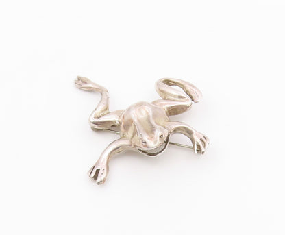 925 Sterling Silver  Vintage Carved Open Mouth Frog Brooch Pin  BP9632